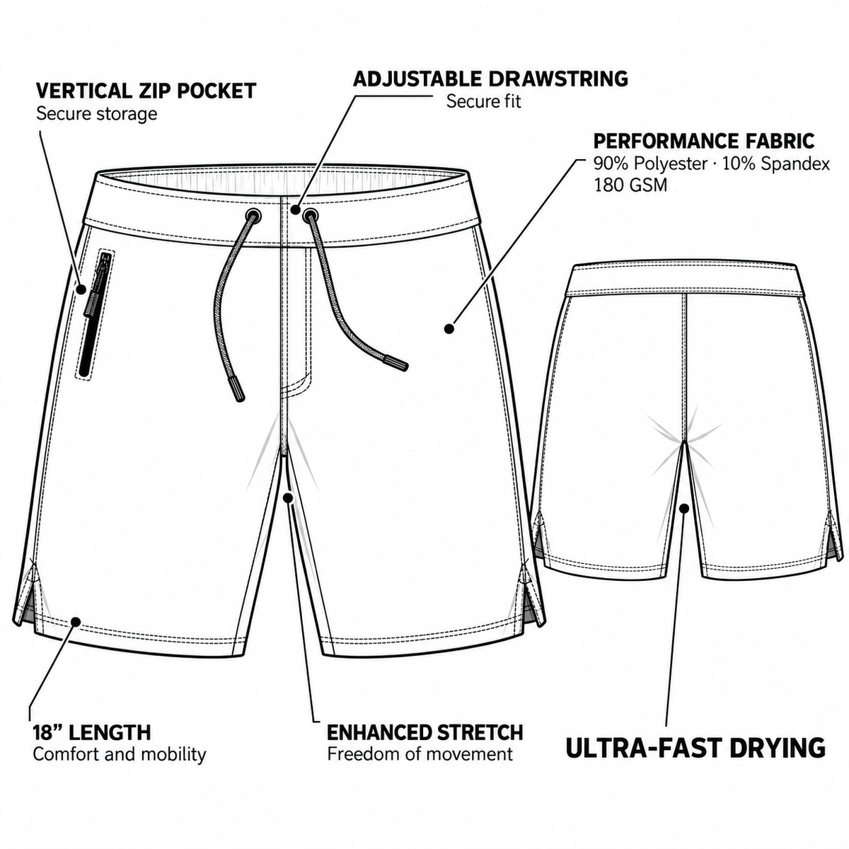 Futah boardshorts technical features